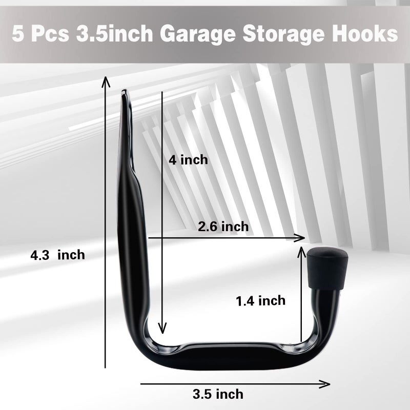 Dreecy J Utility Hooks For Hanging Heavy Duty Garage Storage Utility Hooks For Garage Wall, Color Black, 5 Pack - Image 2